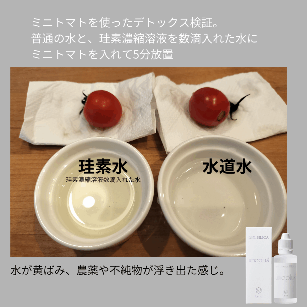 シリカ（珪素）水で野菜を洗うと農薬や不純物を除去　デトックス効果