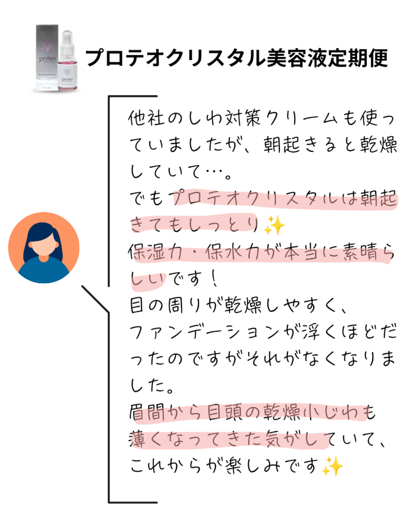 目の周りの乾燥しわ　プロテオクリスタル美容液