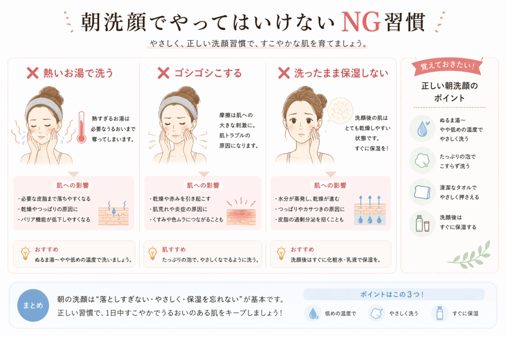 朝洗顔でやってはいけないNG習慣3つ